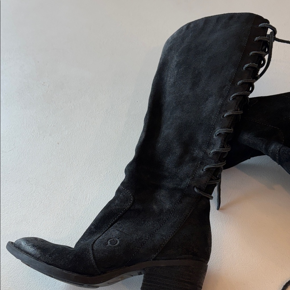 Born Black Lace-Up Suede Boots